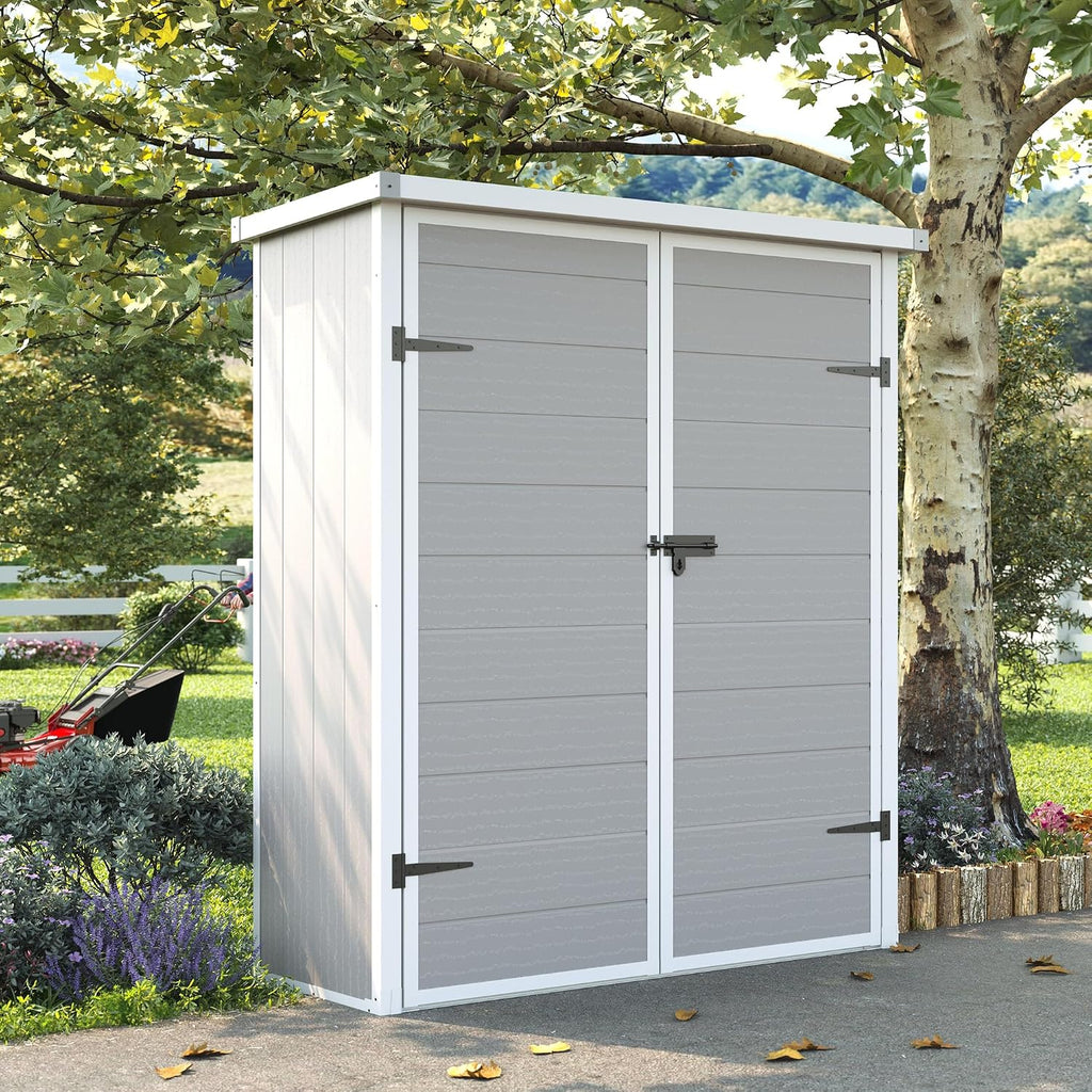 UDPATIO 38 Cu.ft Vertical Storage Shed, 4.3 ft x 5.6 ft Resin Outdoor Shed Waterproof Resin Cabinet for Garden, Backyard, Lawn, Grey