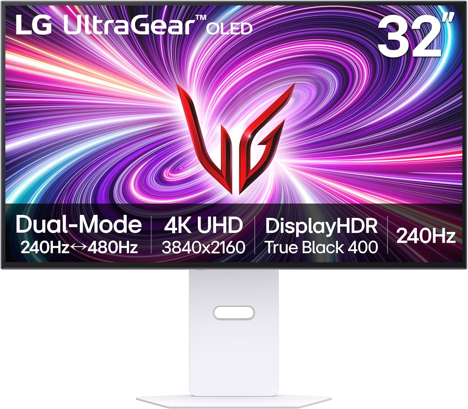 LG ‎32GS95UV 32-inch Ultragear OLED Gaming Monitor 4K UHD 1440p 240Hz 0.03ms DisplayHDR True Black 400 AMD FreeSync Premium Pro NVIDIA G-Sync HDMI 2.1 DisplayPort Tilt/Height/Swivel Stand White