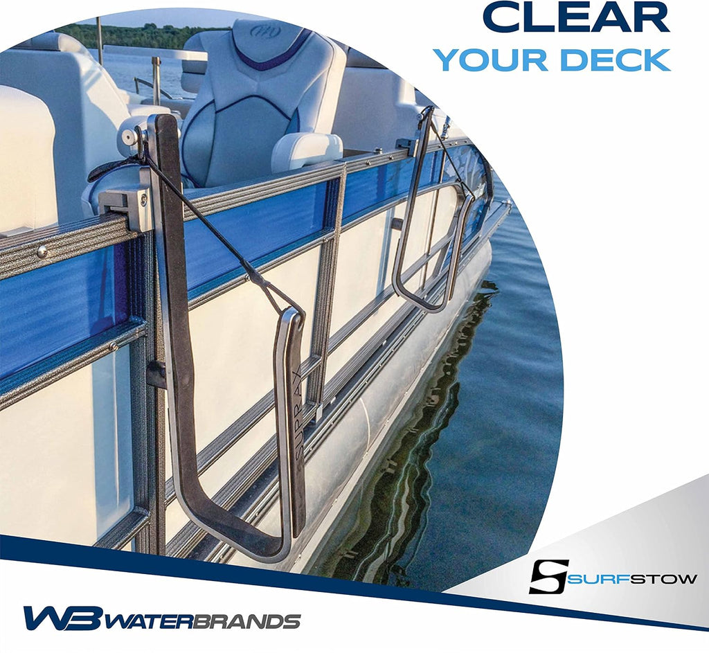 SurfStow SUPRax 50053 Square Rail Pontoon Boat Mount Single Board | Stand-Up Paddle Board Rack | SUP Board Storage | Pontoon Boat Accessories | Metallic | 26 x 11 x 4 inches