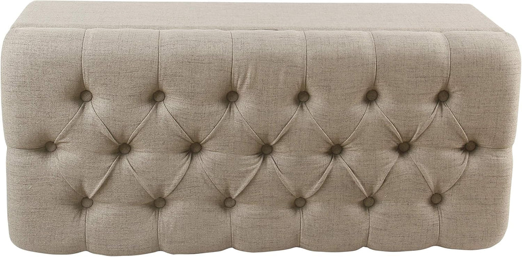 Homepop Home Decor | Tufted Ainsley Button Storage Ottoman Bench with Hinged Lid | Ottoman Bench with Storage for Living Room & Bedroom, Tan