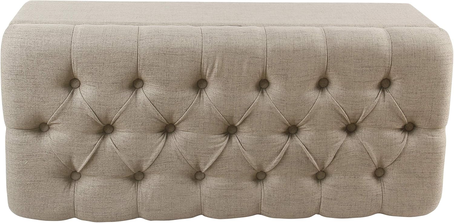Homepop Home Decor | Tufted Ainsley Button Storage Ottoman Bench with Hinged Lid | Ottoman Bench with Storage for Living Room & Bedroom, Tan