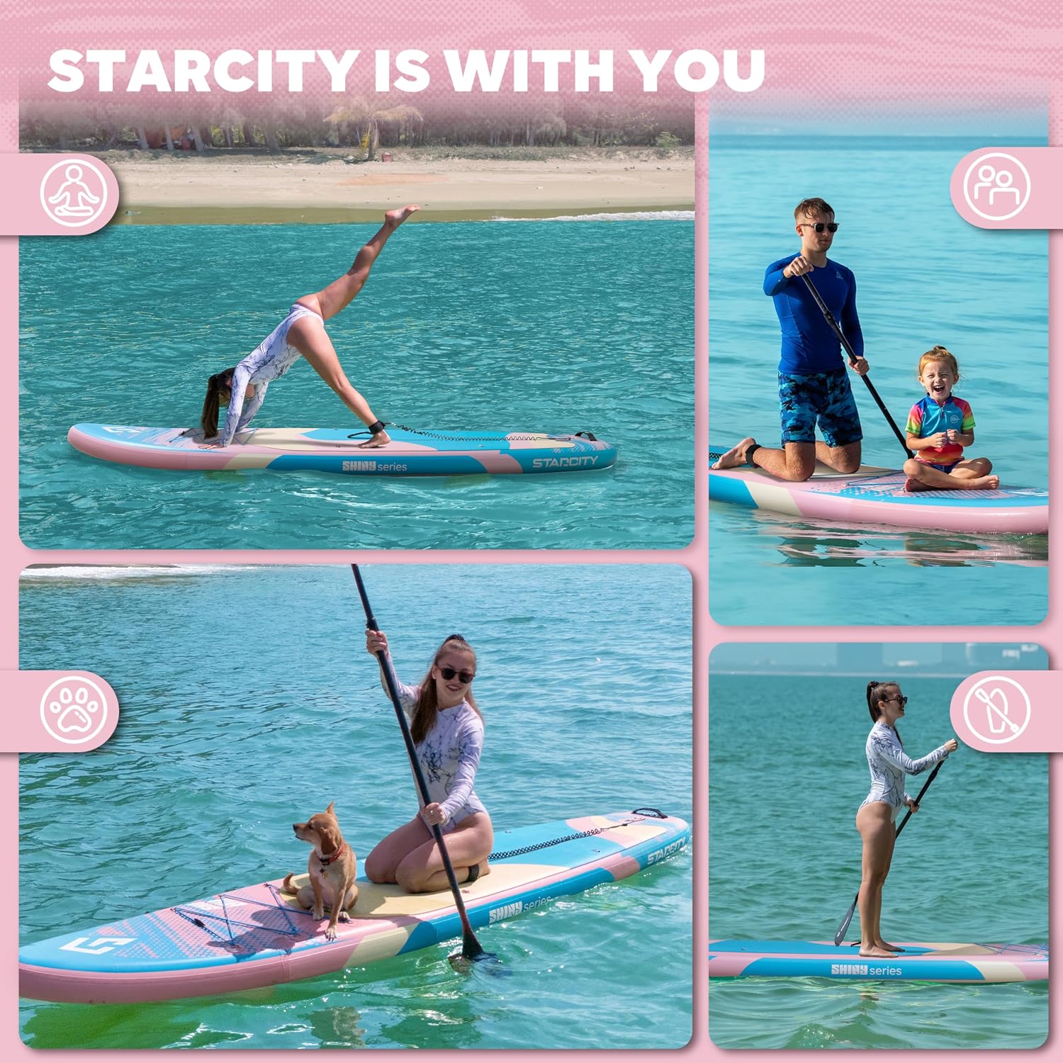 Starcity 11'x34*6' Blow Up Paddle Board, Inflatable Paddle Board, Spacious and Stable, Anti Slip and Easy to Operate, Large Size Suitable for Single Person/Family/Pet Use