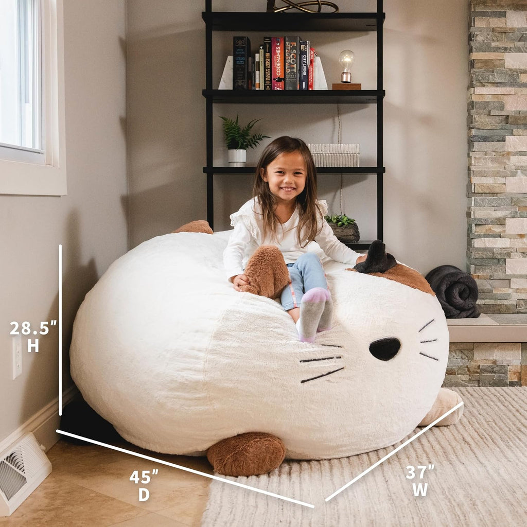 Big Joe Wild Things Foam Filled Animal Bean Bag Chair with Removable Cover, Francesca Feline Snugglepuff, Soft Faux Fur, 4 feet Big