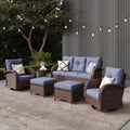 LayinSun 6 Pieces Outdoor Patio Furniture Set, Rattan Wicker Sectional Swivel Rocker Chairs Sets