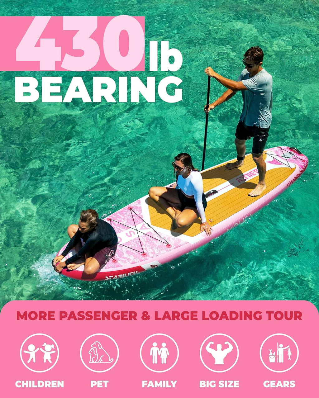 MOUSA 10'8/11'×35' Extra Wide Inflatable Stand Up Paddle Board, Stable Paddleboard SUP for 2 People/Family, Anti-Slip Full EVA Deck, 3 Handles, 100L Backpack, All-Round Sup Board, Big Fin