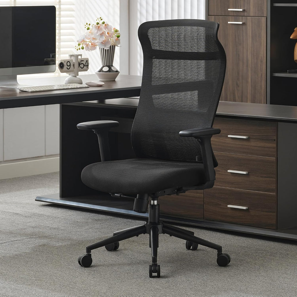 Qulomvs Mesh Ergonomic Office Chair Home Office Desk Chair with Headrest Height Adjustable Computer Executive Desk Chair with Wheels 360 Swivel Task Chair