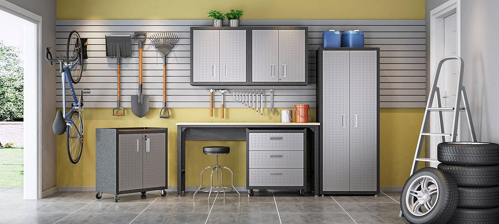 Manhattan Comfort Fortress Standing Cabinet Storage, Black/Gray