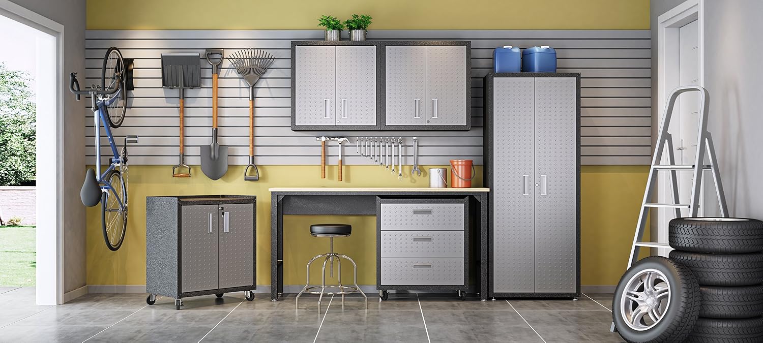 Manhattan Comfort Fortress Standing Cabinet Storage, Black/Gray