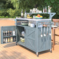 Merax Portable Outdoor Table with Stainless Steel Top for Kitchen Prep, Outdoor Storage Cabinet for Grilling Accessories, Grey Blue