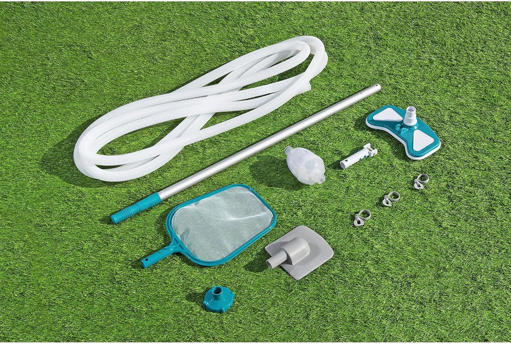 Bestway Basic Pool Cleaning Kit, Includes Pool Vacuum, Skimmer Net, 9' Pole, & Hose, Compatible W/Most Above Ground Pools, Blue