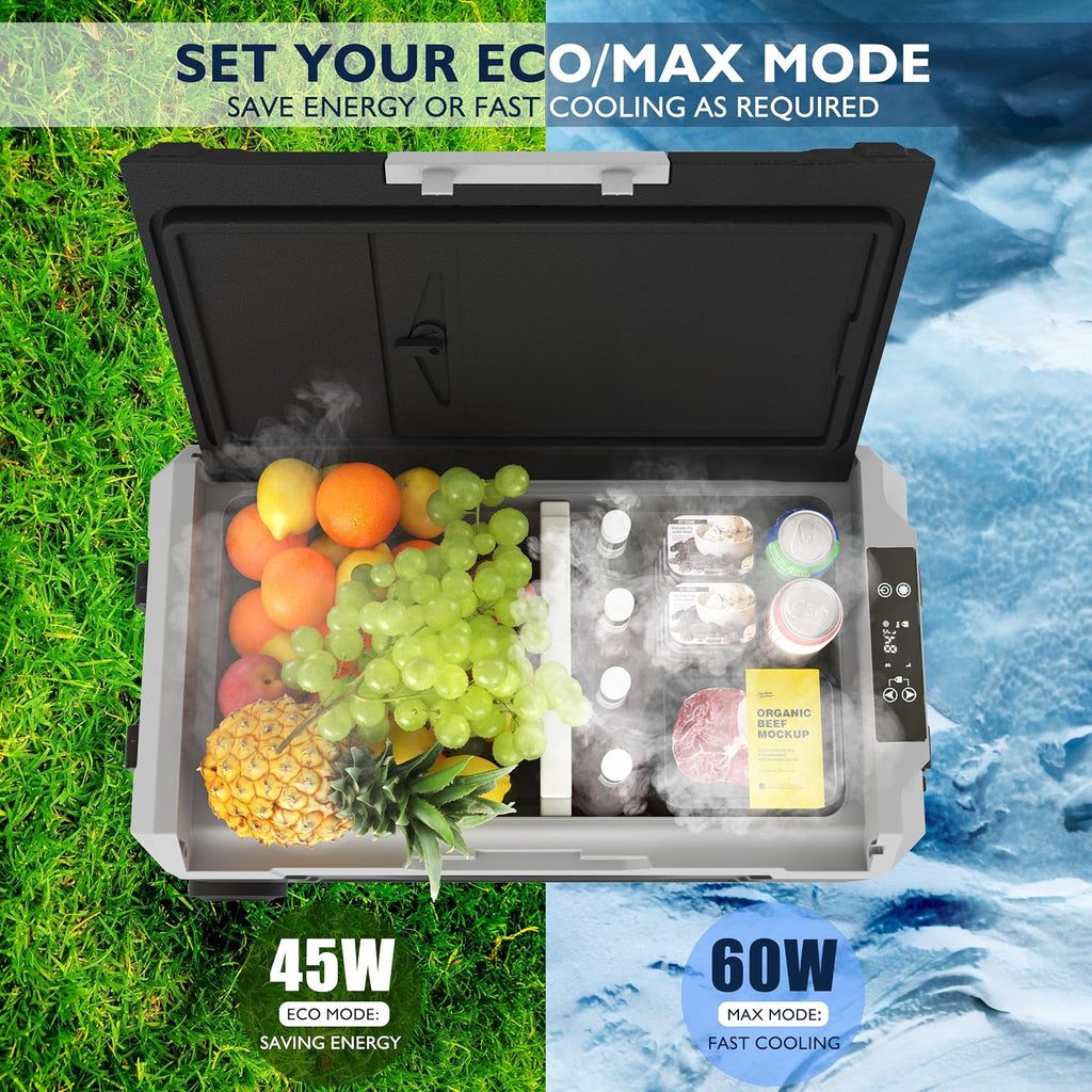 12 Volt Refrigerator,47QT(45L) Electric Cooler 12/24V DC&100-240V AC Car Fridge (-4℉~68℉) with APP control,Portable Handle with Wheels for Camping RV Road Trip Picnic Truck Camper