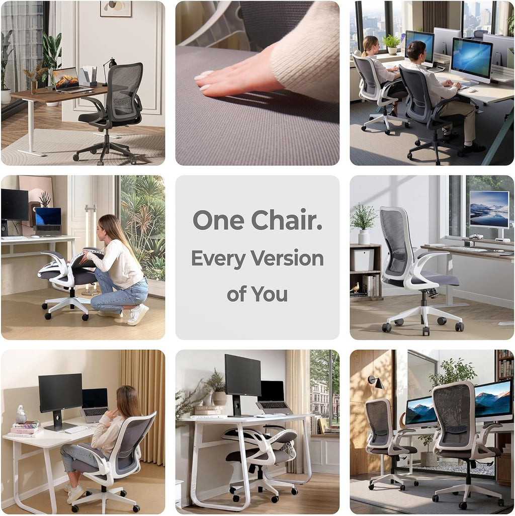 Tervo Model U | Folding Office Chair for Small Spaces | Gaming Chair for Adults & Kids | Ergonomic Mesh Computer Chair for Bedroom | Foldable Desk Chair for Home Work (White & Grey)