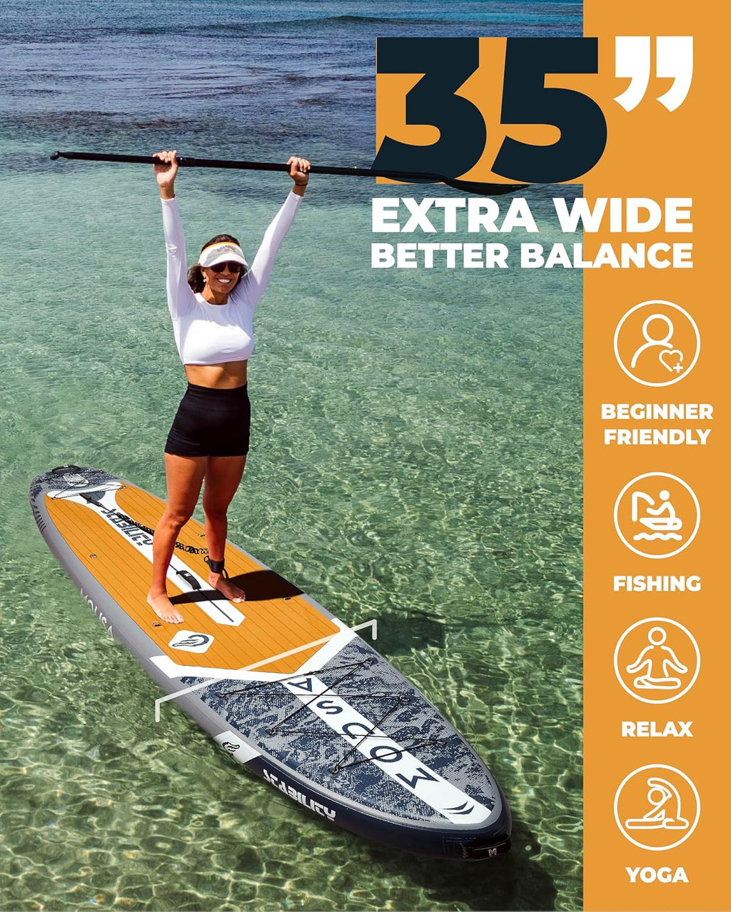 MOUSA 10'8/11'×35' Extra Wide Inflatable Stand Up Paddle Board, Stable Paddleboard SUP for 2 People/Family, Anti-Slip Full EVA Deck, 3 Handles, 100L Backpack, All-Round Sup Board, Big Fin