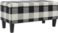 HomePop Large Upholstered Rectangular Storage Ottoman Bench with Hinged Lid, Black Buffalo Plaid