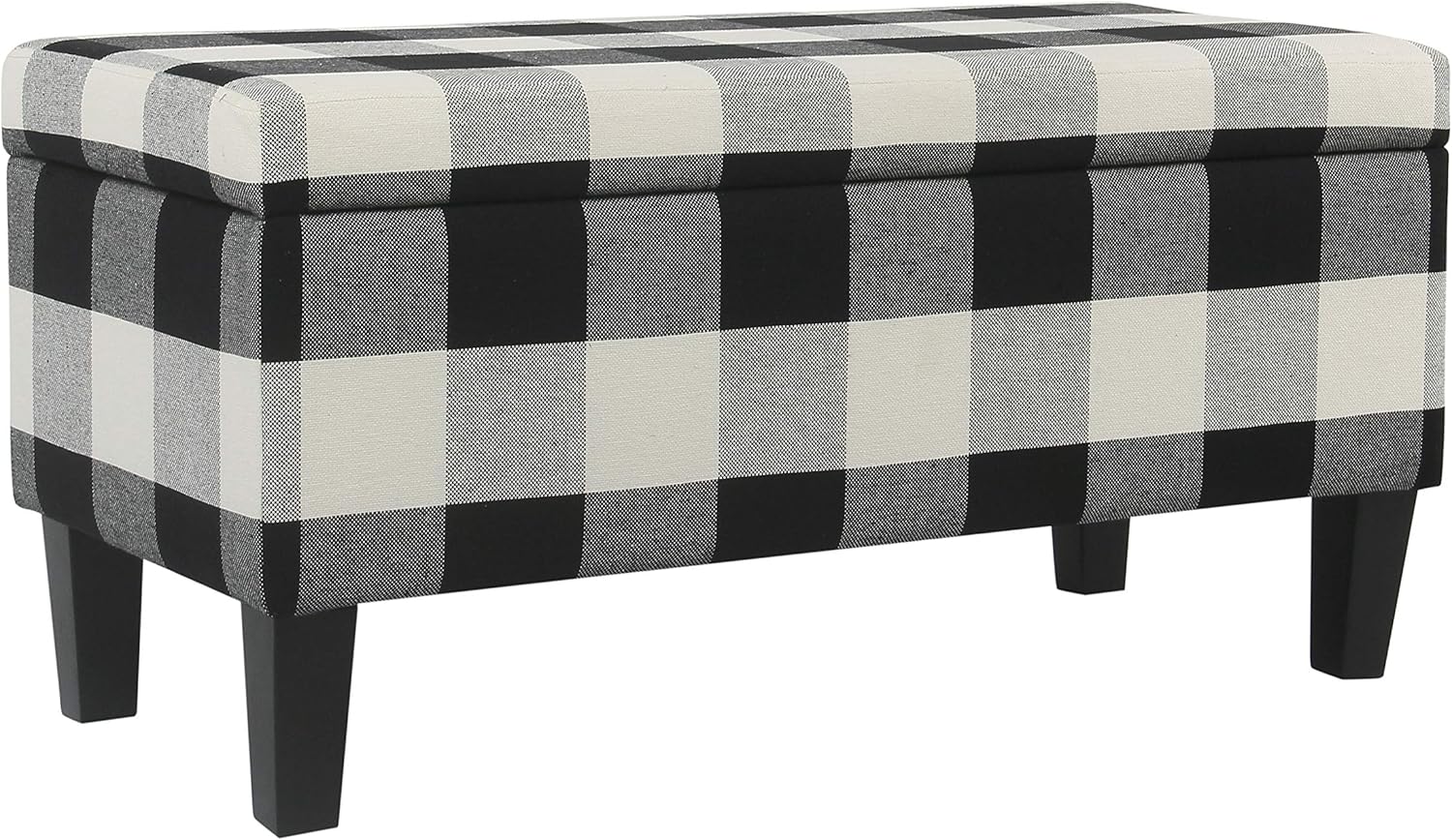 HomePop Large Upholstered Rectangular Storage Ottoman Bench with Hinged Lid, Black Buffalo Plaid