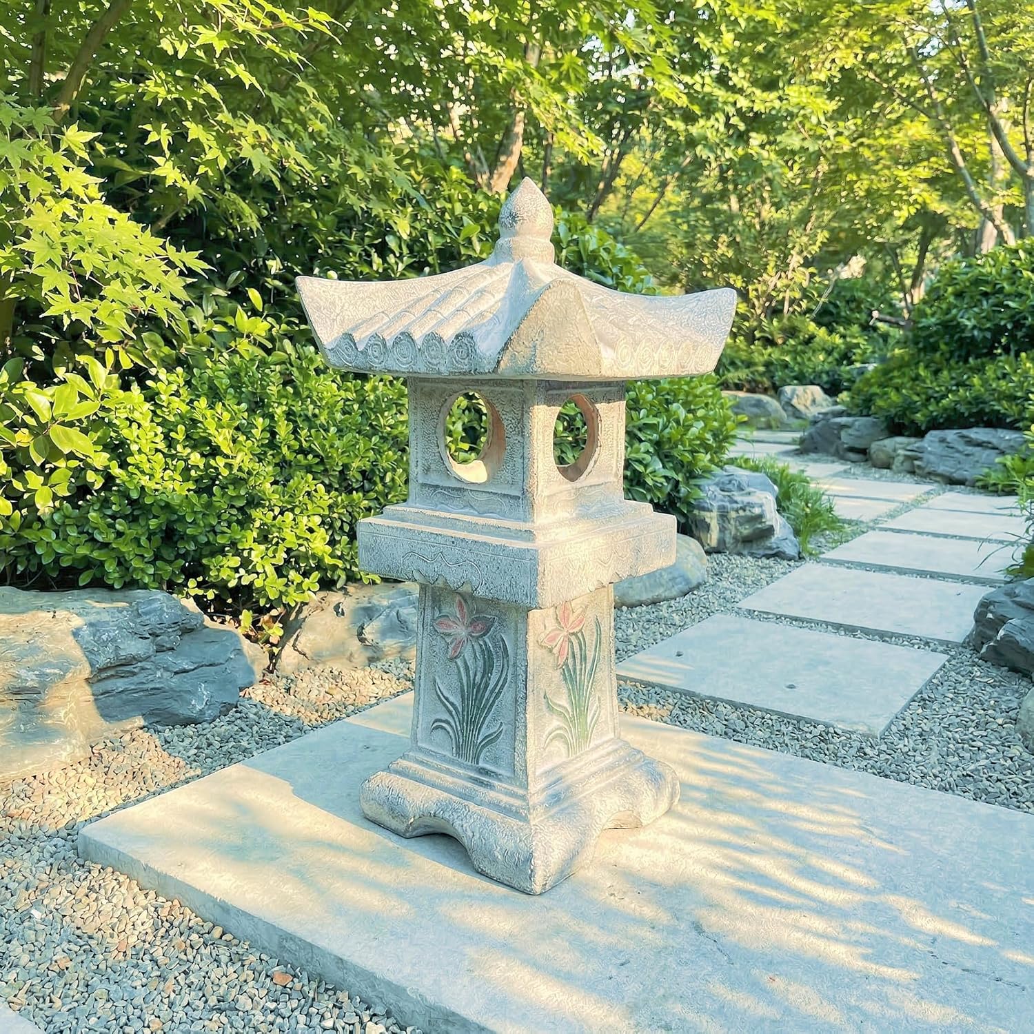23.6''High Asian Orchid Pagoda Statue Miniature Tower Lantern Garden Decoration Figurines Outdoor Japanese Decoration Zen Courtyard Landscape