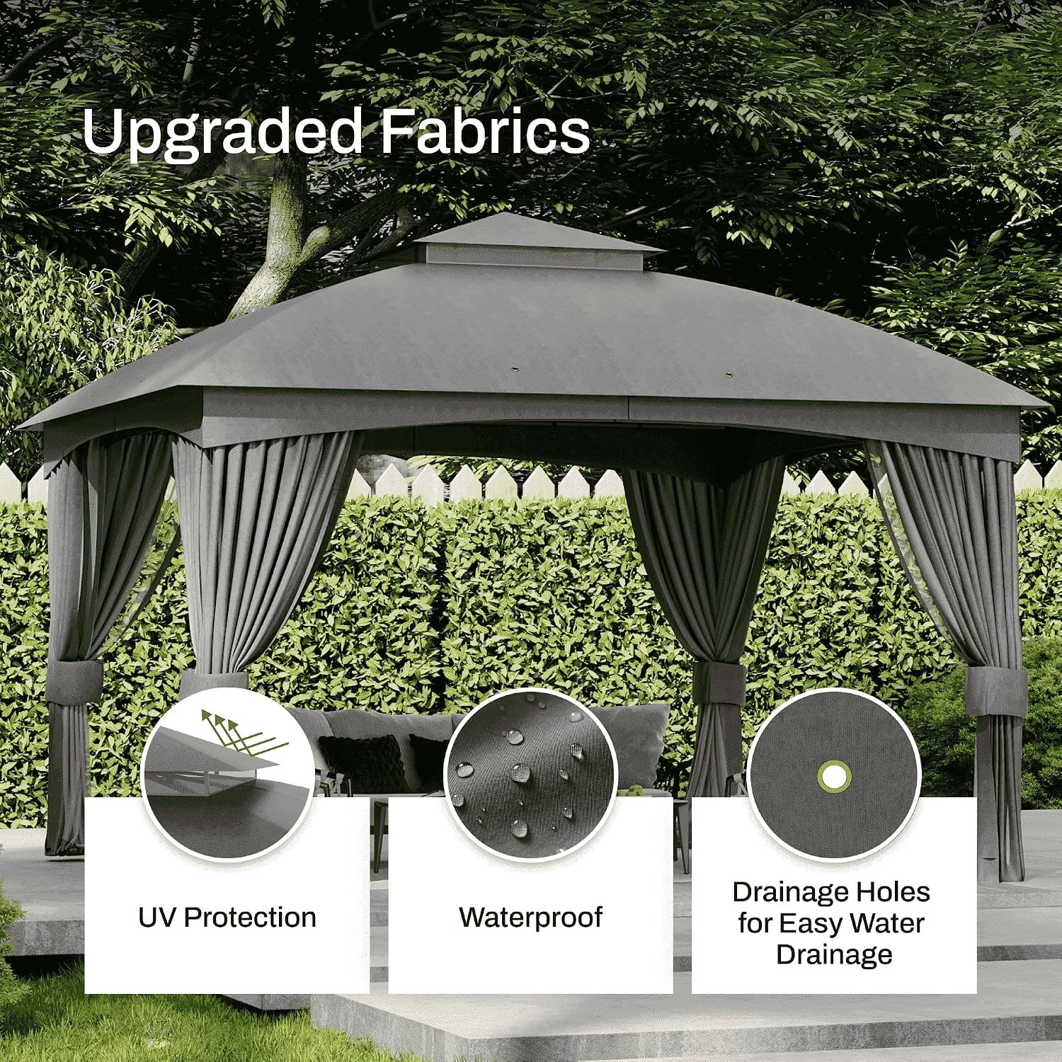 Florise Heavy Duty Gazebo, 11 x 13 Ft Outdoor Patio Pavilion with Galvanized Steel Metal Frame and Double Roof, Curtain and Netting Included, for Outside, Garden, Yard & Lawn