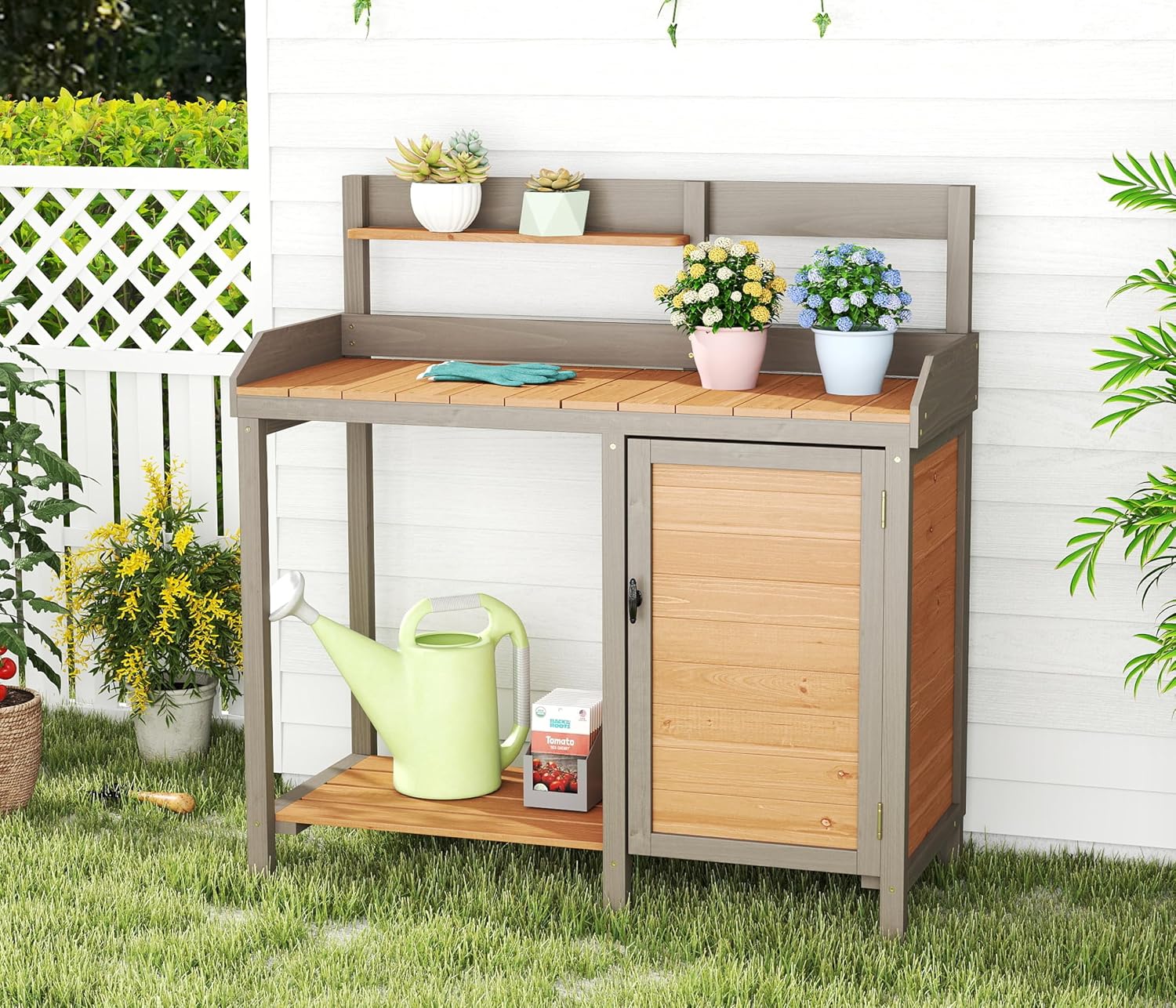 Wooden Potting Bench Table with Sink,Outdoor Garden Table Work Bench with Storage, Workstation for Outside Patio Lawn