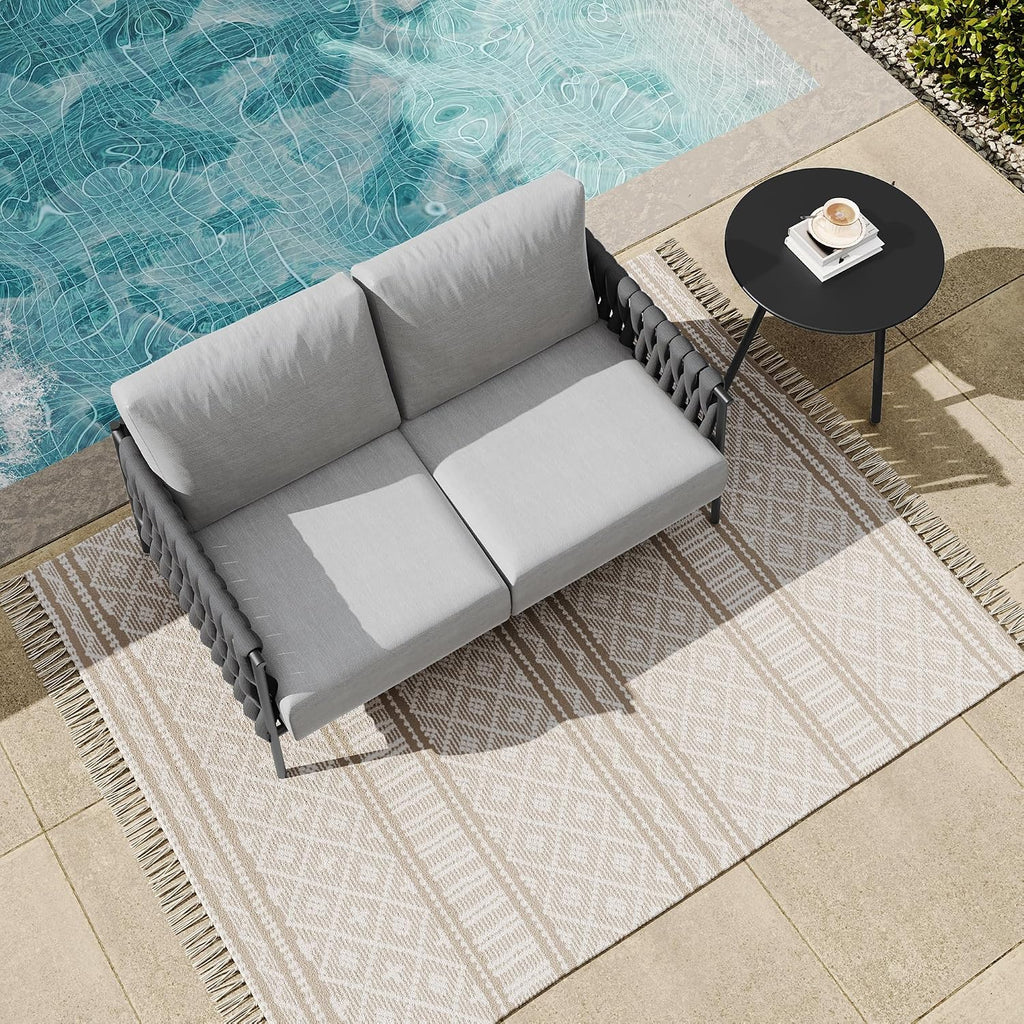 East Oak Outdoor Furniture | Life Chatter Loveseat | 2 Seater Sofa with 6.7' Thick Washable Cushions | Deep Seating Patio Furniture for Garden, Porch, Balcony & Backyard | Misty Grey