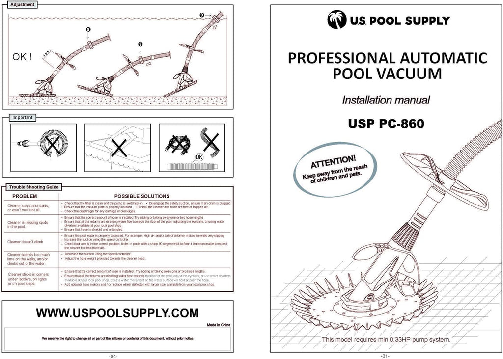 U.S. Pool Supply Professional Suction Pool Cleaner, Inground Automatic Pool Vacuum Cleaner with Hose - Swimming Sweeper Vac Cleaning Suction-Side Cleaners - Auto Creepy Sweeps Removes Debris, Leaves