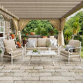 MIXPATIO 4 Piece Patio Furniture Set, 2 x Fixed Chair, 1 x 3-Seat Sofa with Marbling Coffee Table, All Cushioned 5 Seats Outdoor Conversation Set for Lawn Garden Backyard, Beige