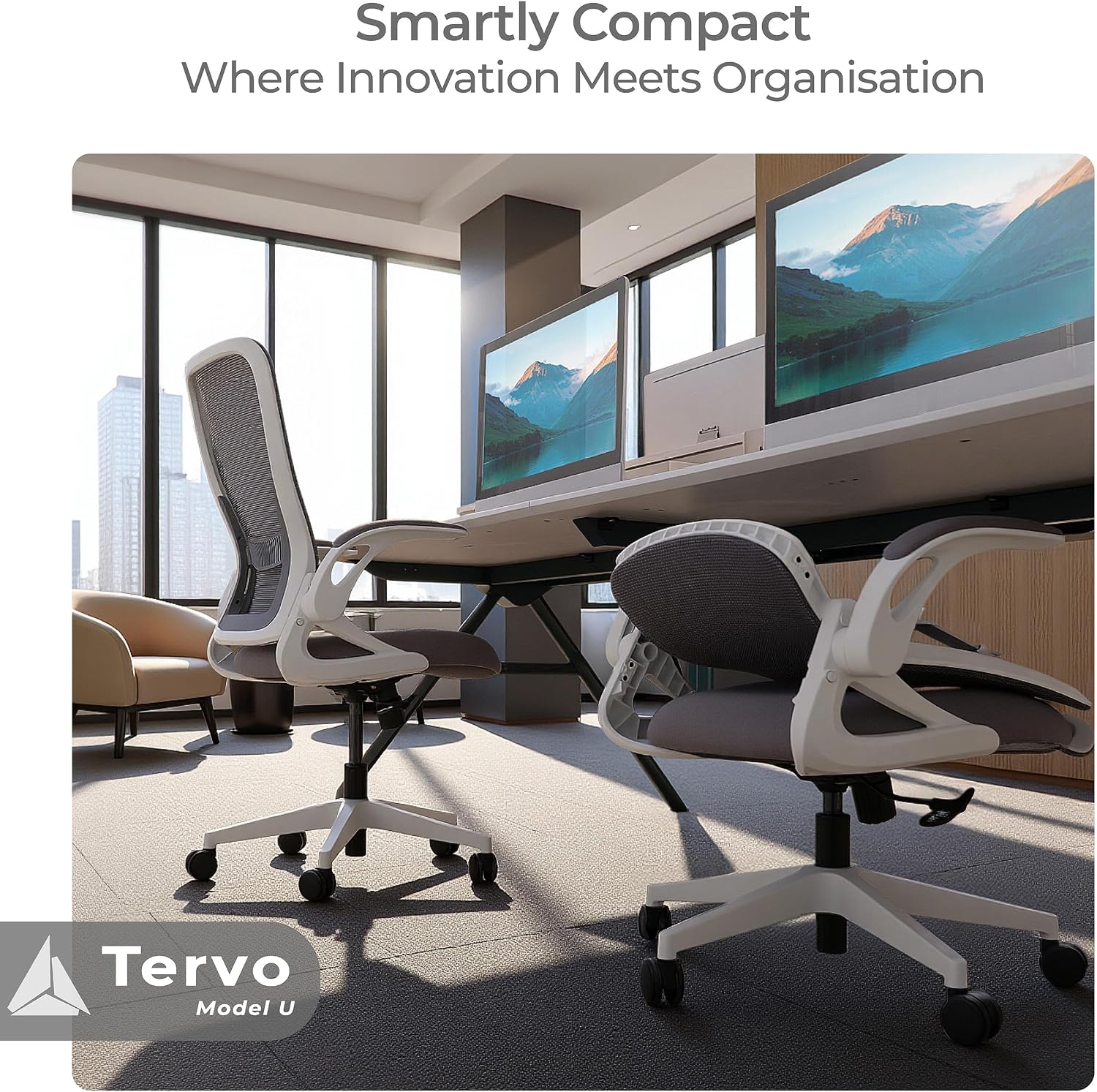 Tervo Model U | Folding Office Chair for Small Spaces | Gaming Chair for Adults & Kids | Ergonomic Mesh Computer Chair for Bedroom | Foldable Desk Chair for Home Work (White & Grey)