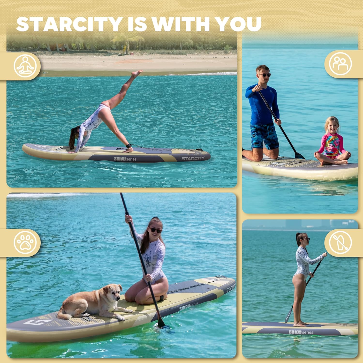 Starcity 11'x34*6' Blow Up Paddle Board, Inflatable Paddle Board, Spacious and Stable, Anti Slip and Easy to Operate, Large Size Suitable for Single Person/Family/Pet Use