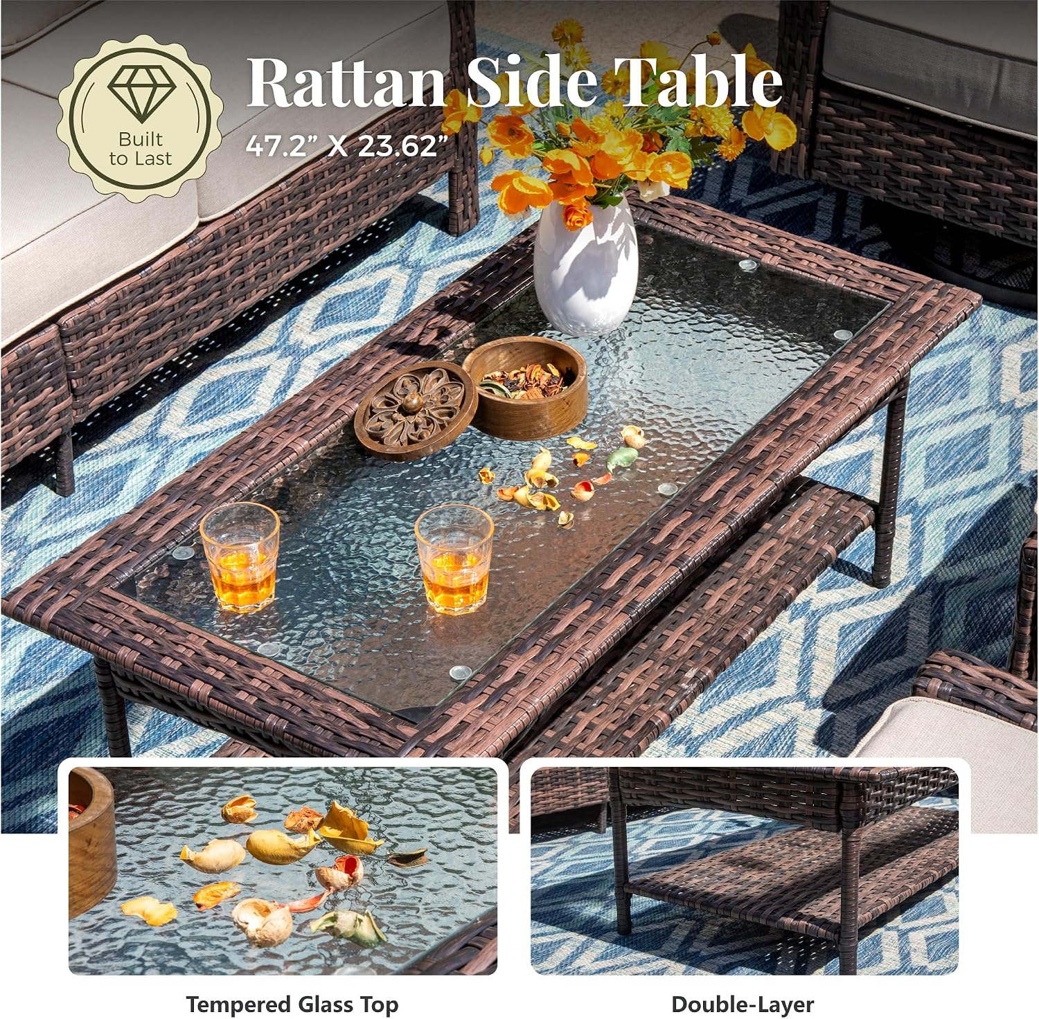 MIXPATIO 4-Piece Wicker Patio Furniture Set with Swivel Chairs, High Back Outdoor Sofa with 5.5-inch Thick Cushion, All-Weather Patio Table and Chairs Set for Deck Yard Pool, Beige