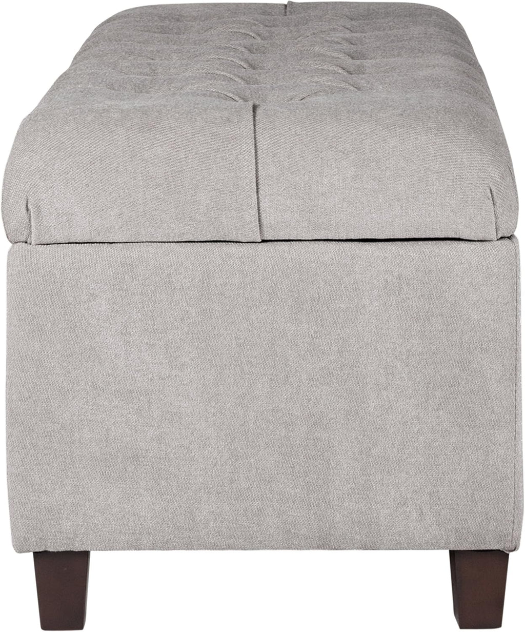 Homepop Home Decor | Tufted Ainsley Button Storage Ottoman Bench with Hinged Lid | Ottoman Bench with Storage for Living Room & Bedroom, Grey