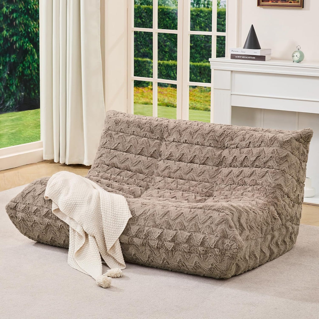 Bean Bag Chairs for Adults Giant Bean Bag Chair Memory Foam BeanBag Chair Bean Bag Sofa with Filler Faux Fur Fireside Beanbags Lazy Sofa for Living Room Bedroom Office (Brown Chevron, Loveseat)
