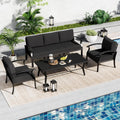 Aluminum Outdoor Patio Conversation Furniture Set,5 Seats Metal Modern Outdoor Furniture with Coffee Table & Washable 5.1' Thick Cushions,Patio Sectional for Backyard,Patio,Black