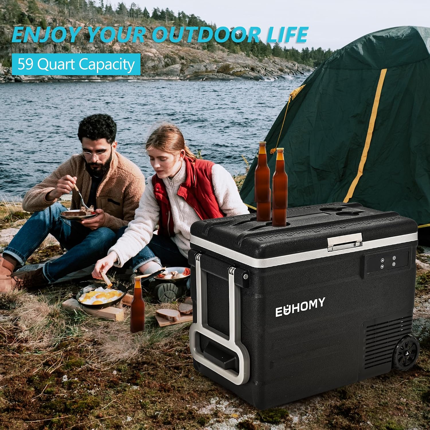 EUHOMY 12 Volt Refrigerator, 59QT(55L) 12V Fridge APP Control, Electric Cooler 12/24V DC 110-240V AC, Car Refrigerator 0℉~68℉, 12 Volt Cooler for Camping, Trip, Truck, Boating, Outdoor
