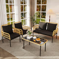 4 Pieces Outdoor Patio Furniture Set with Table - Rattan Balcony Furniture for Porch or Deck, Includes Chaise Lounge, 2 Armchairs with Cushions and Pillows for Porch Backyard Lawn Poolside Deck, Black