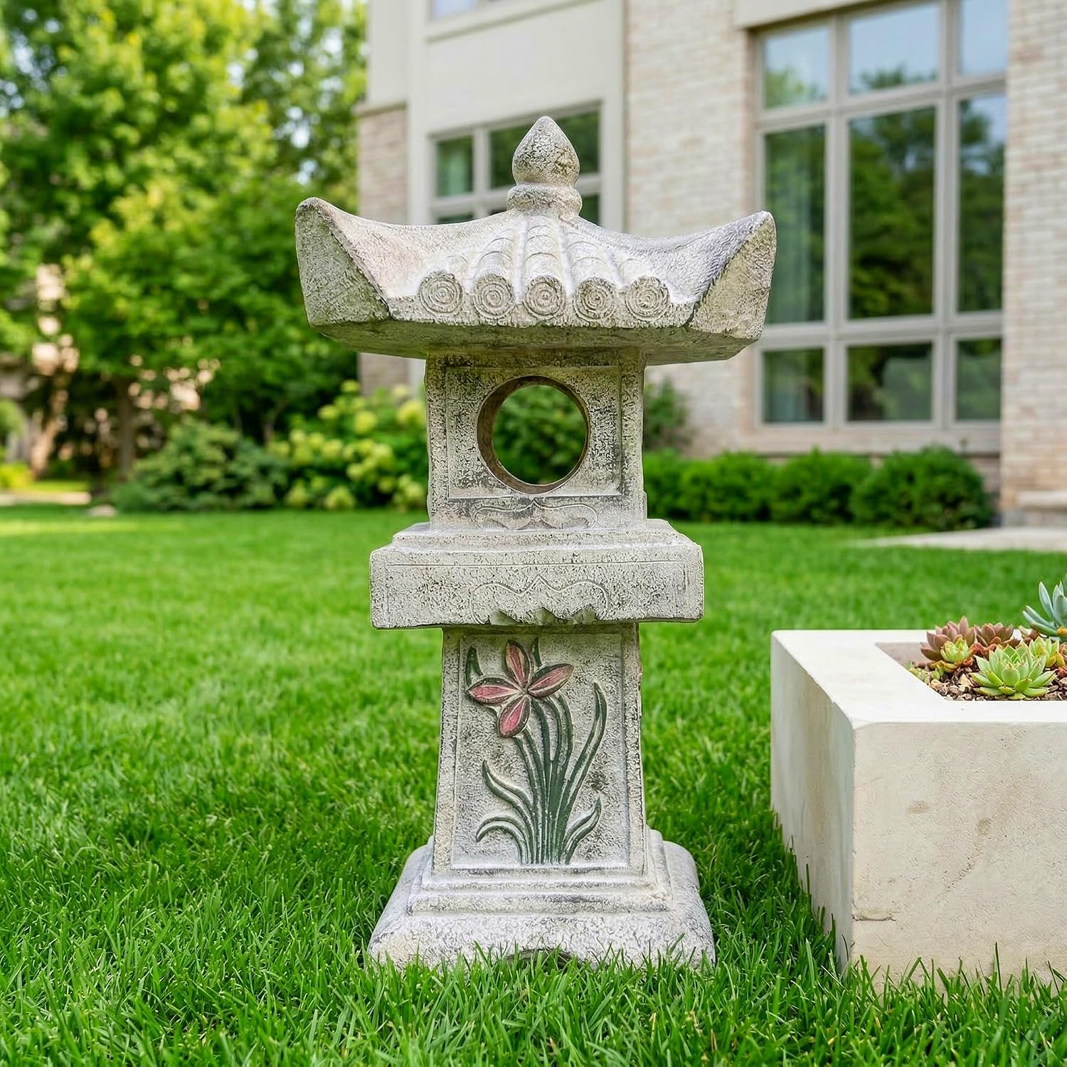 23.6''High Asian Orchid Pagoda Statue Miniature Tower Lantern Garden Decoration Figurines Outdoor Japanese Decoration Zen Courtyard Landscape