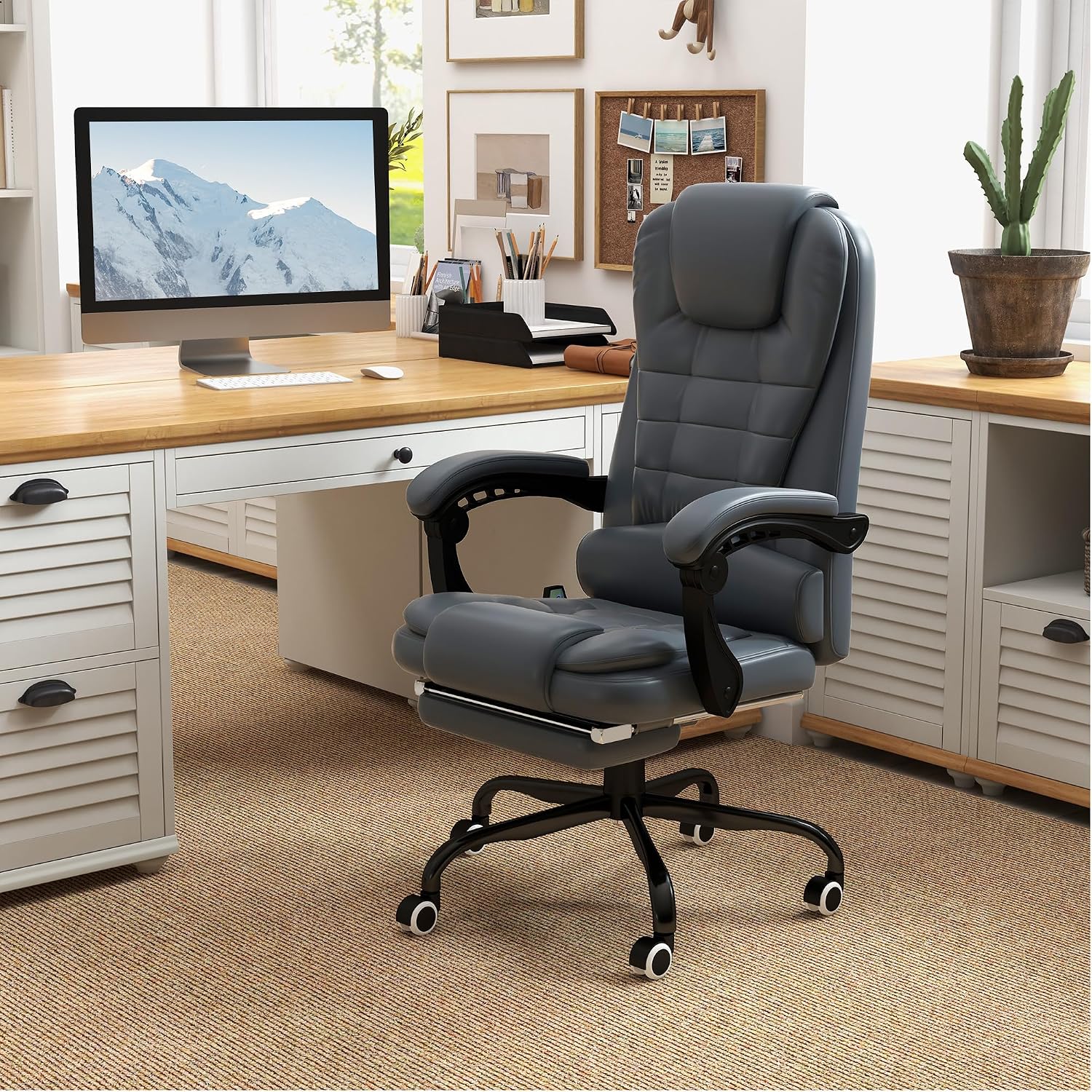 Vinsetto 7-Point Vibrating Massage Office Chair, High Back Computer Chair with Lumbar Support, Footrest, Reclining Back, Adjustable Height, Blue