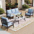 SUNSHINE VALLEY 5 Piece Metal Outdoor Patio Furniture Set, Patio Conversation Sets 1 3-Seater Sofa, 2 Chairs with 5.75' Extra Thick Cushion and Coffee Table, Black Frame Backyard Furniture, Blue