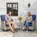Outdoor Patio Furniture Set Rocking Swivel Chair Wicker Rattan Bistro Set with Tempered Glass Side Table, Outdoor Conversation Set for Garden, Deck, and Balcony,Navy Blue
