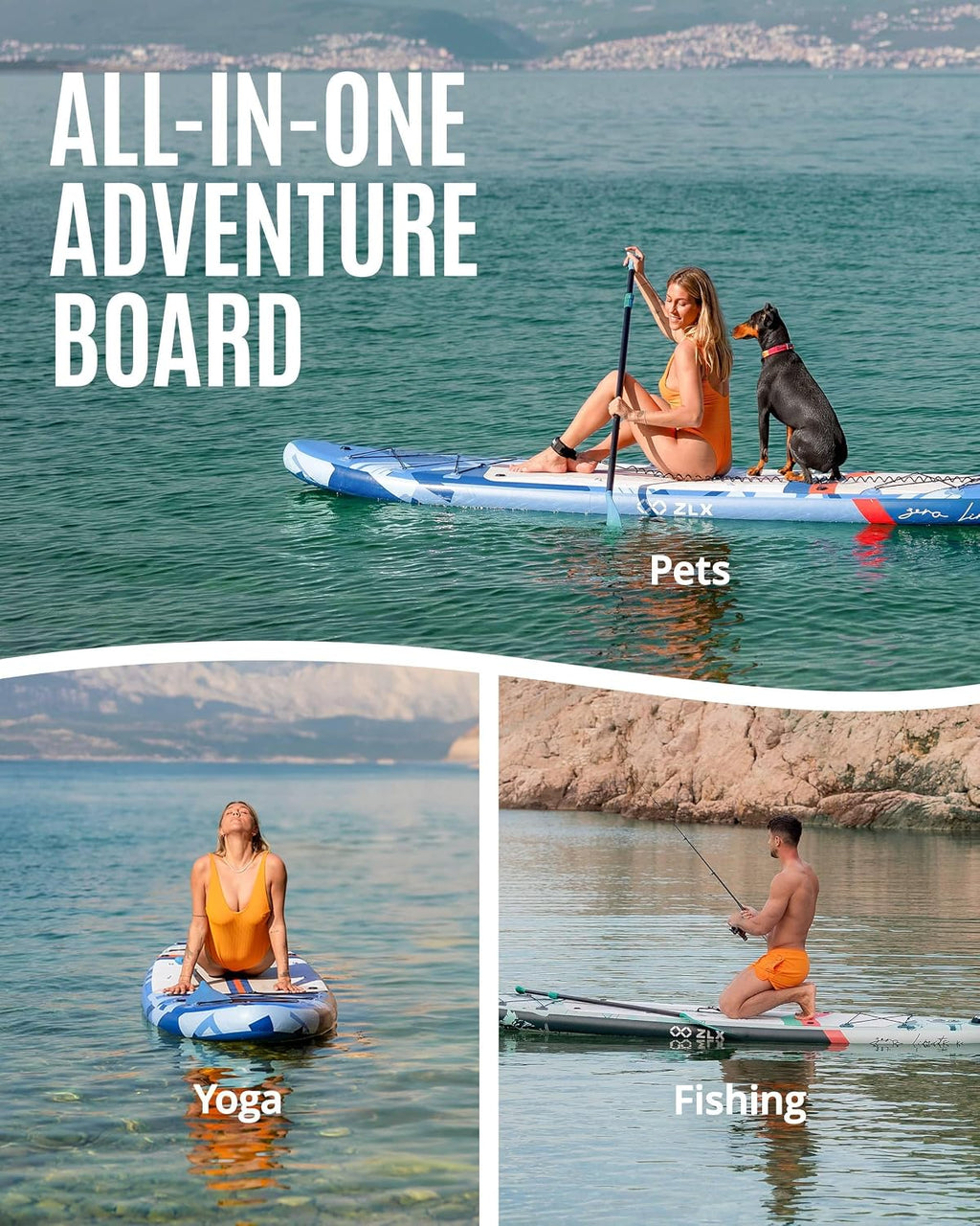 ZLX 11'6'x35' Ultra Wide Inflatable Stand Up Paddle Board | Stable Non-Slip Deck Pad, Unique Fin System, Premium SUP Accessories & Backpack - Upgraded Pump for Adults, All Skill Levels
