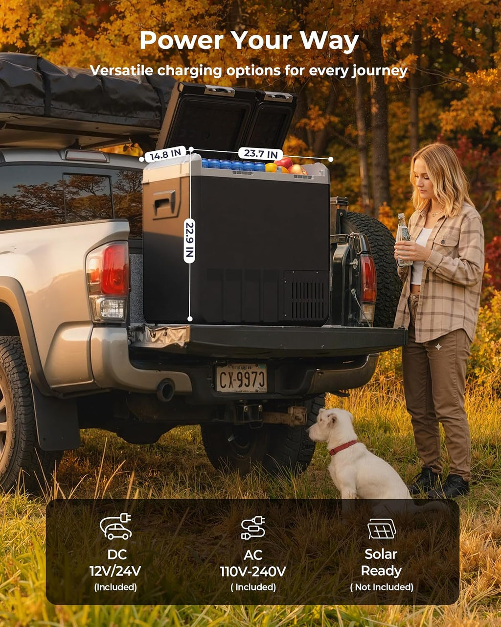 EKOJUCE 12 Volt Car Refrigerator, 58QT(55L) Electric Cooler, Dual Zone Portable Freezer with 12/24V DC & 100-240V AC, -4℉-68℉, Car Fridge for Truck Camping Travel RV Road Trips