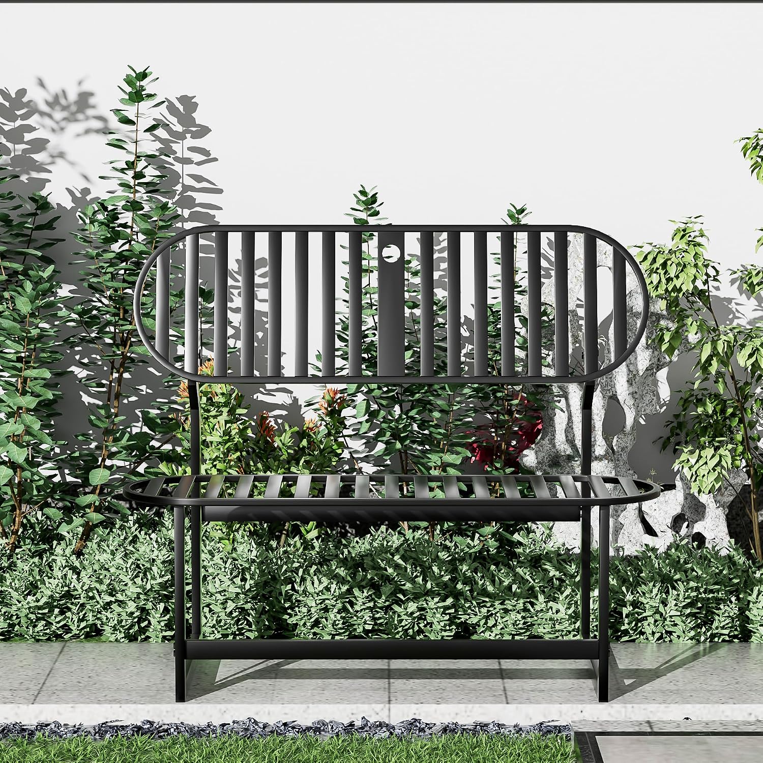 Convertible Bench, 2 in 1 Carbon Steel Picnic Table, Transforming Interchangeable Outdoor Table with Umbrella Hole, for Outside Patio Porch Backyard Park Garden 1 Pack Black Bench