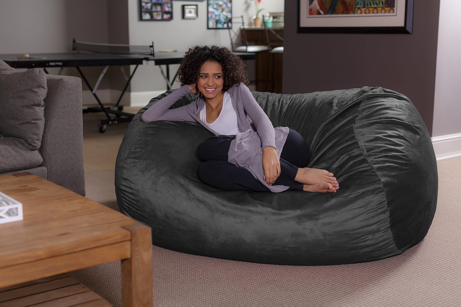 Sofa Sack Bean Bag Lounger - Plush Bean Bag Sofas with Super Soft Microsuede Cover - XL Memory Foam Stuffed Lounger Chairs for Kids, Adults, Couples - Jumbo Bean Bag Chair Furniture 6 Feet - Charcoal