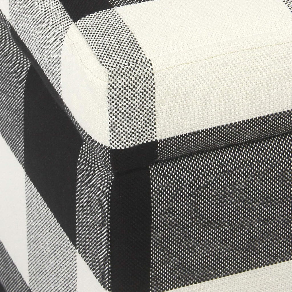 HomePop Large Upholstered Rectangular Storage Ottoman Bench with Hinged Lid, Black Buffalo Plaid