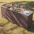LUMISOL Outdoor Grill Cart Set with Stainless Steel Station, 2 Piece Outdoor Kitchen Island Set with Faucet, Drawer, 2 Door Shelves, Outdoor Storage Cabinet with Storage Racks & Wheels, Dark Brown