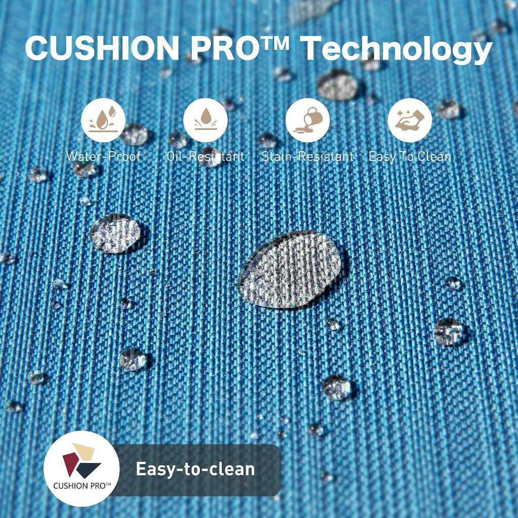 SUNSHINE VALLEY 4 Piece Black Metal Outdoor Patio Furniture Sets with Firepit Table, Patio Conversation Sets 1 3-Seater Sofa, 2 Swivel Sofa with 5.75' Thick Cushion Backyard Furniture for Deck, Blue-2