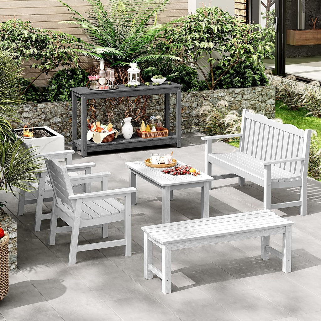 Outdoor Console Table, 48' Weather Resistant HIPS Patio Side Table, 440LBS Weight Capacity, 2-Tier Multifunctional Buffet Bar Storage Organizer for Garden Deck, Gray