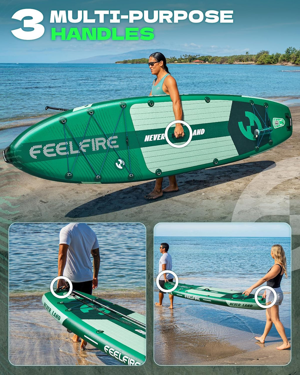 Feelfire11'x34' Extra Wide Inflatable Paddleboard, Stand-up Paddle Board for Adults, 420lb Capacity for Yoga/Fishing/Family, EVA Deck, US Fin, High-Pressure Pump, Storage Backpack, Safety Leash