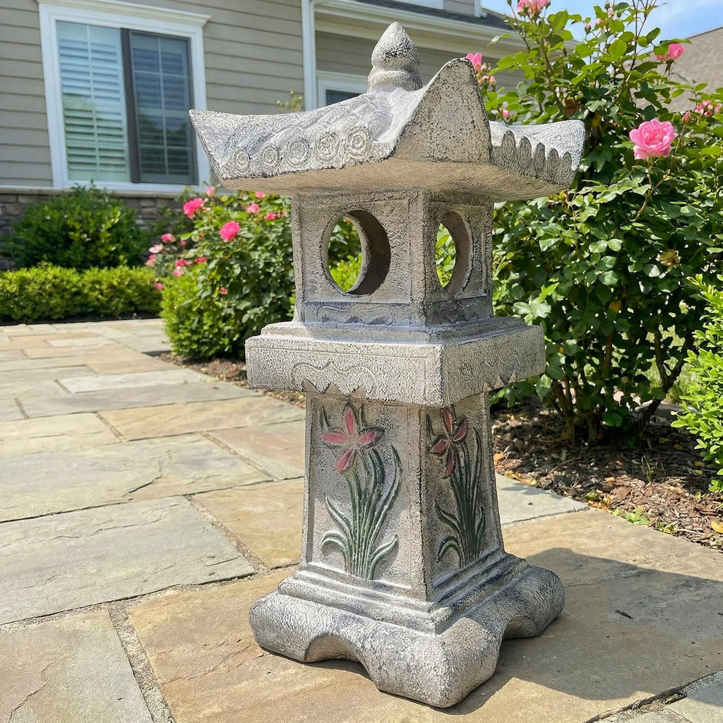 23.6''High Asian Orchid Pagoda Statue Miniature Tower Lantern Garden Decoration Figurines Outdoor Japanese Decoration Zen Courtyard Landscape