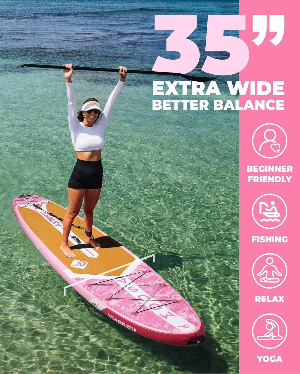 MOUSA 10'8/11'×35' Extra Wide Inflatable Stand Up Paddle Board, Stable Paddleboard SUP for 2 People/Family, Anti-Slip Full EVA Deck, 3 Handles, 100L Backpack, All-Round Sup Board, Big Fin