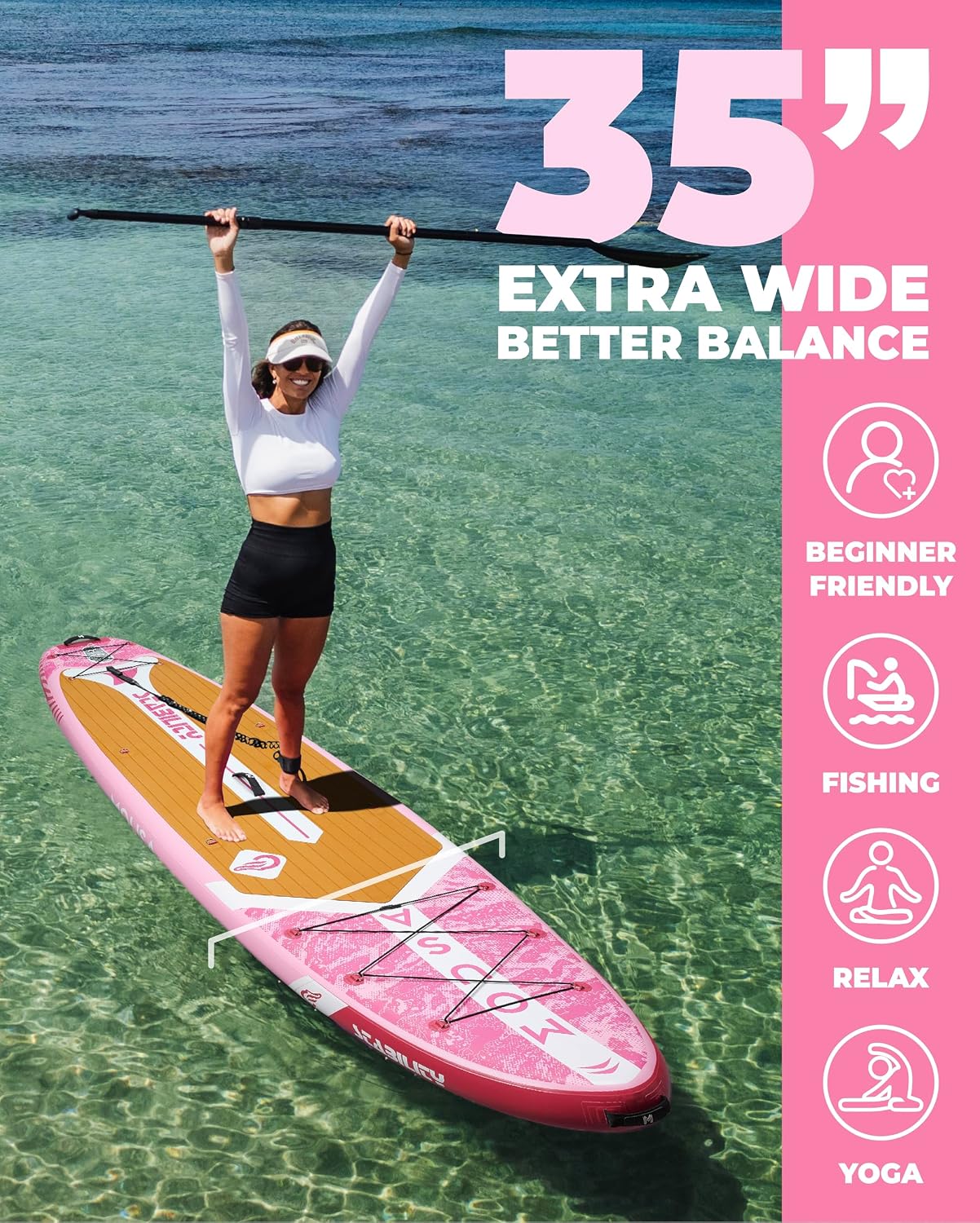 MOUSA 10'8/11'×35' Extra Wide Inflatable Stand Up Paddle Board, Stable Paddleboard SUP for 2 People/Family, Anti-Slip Full EVA Deck, 3 Handles, 100L Backpack, All-Round Sup Board, Big Fin