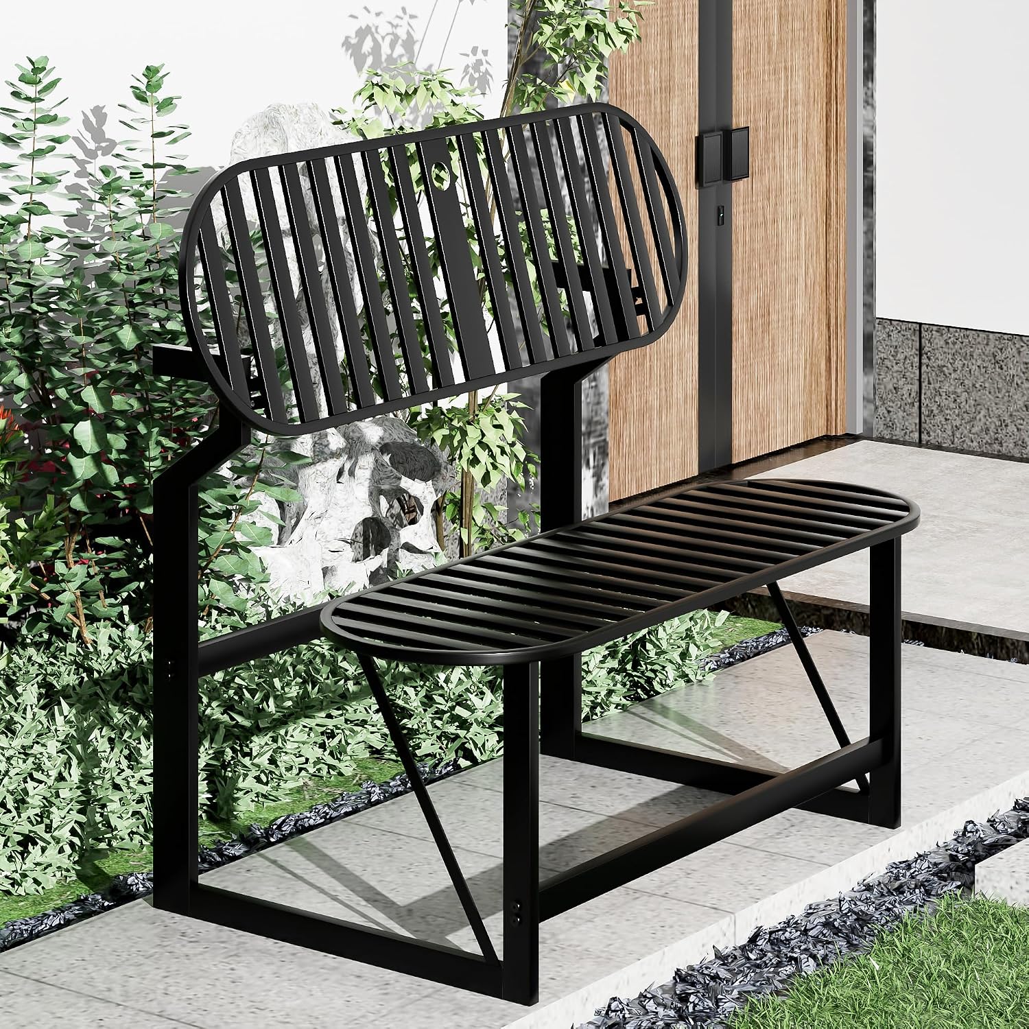 Convertible Bench, 2 in 1 Carbon Steel Picnic Table, Transforming Interchangeable Outdoor Table with Umbrella Hole, for Outside Patio Porch Backyard Park Garden 1 Pack Black Bench